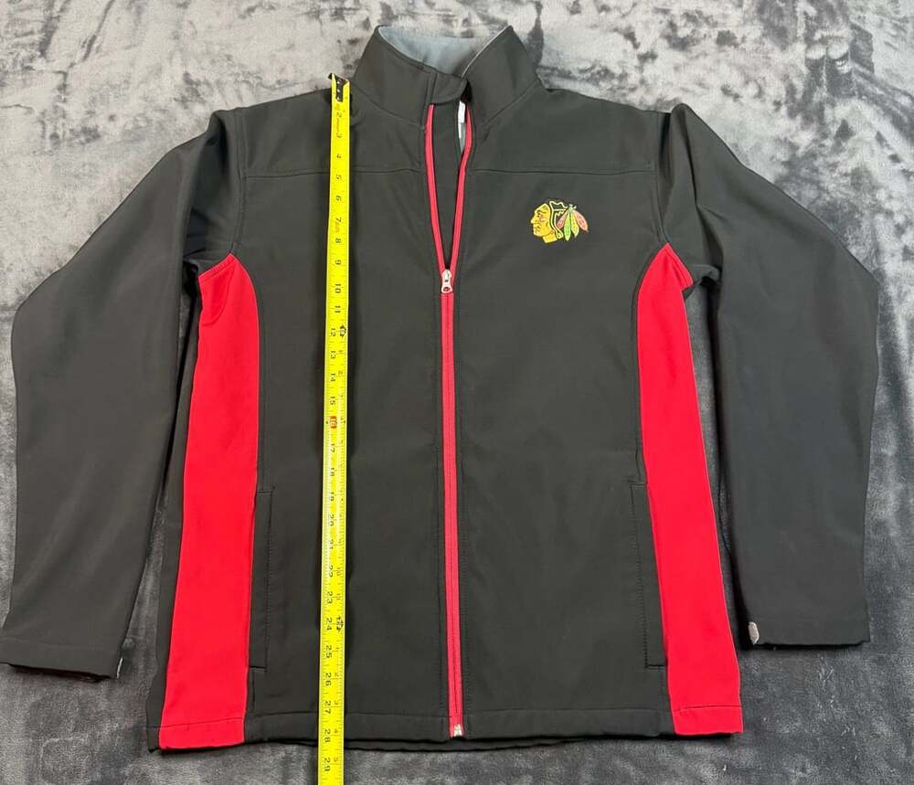 Men’s Chicago Blackhawks NHL Soft Shell Jacket Size M Black Red Full Zip#23